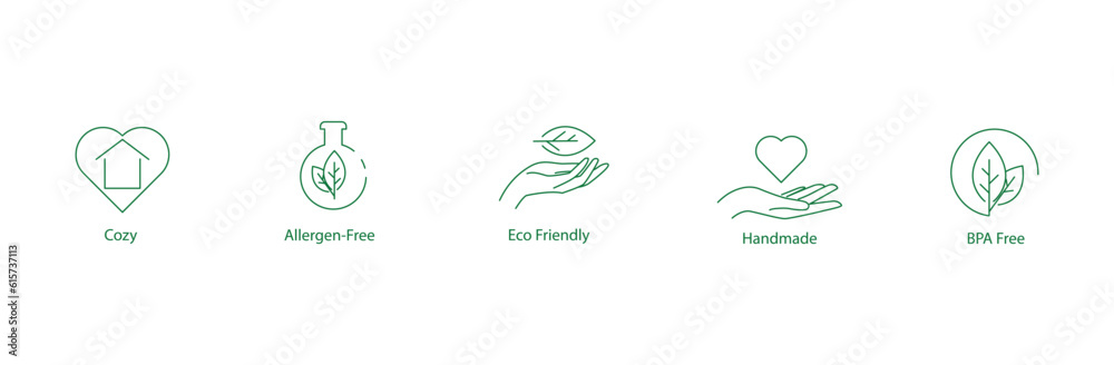 cozy, allergen free, eco friendly, handmade, bpa free icon vector illustration cozy, allergen free, eco friendly, handmade, bpa free icon vector illustration