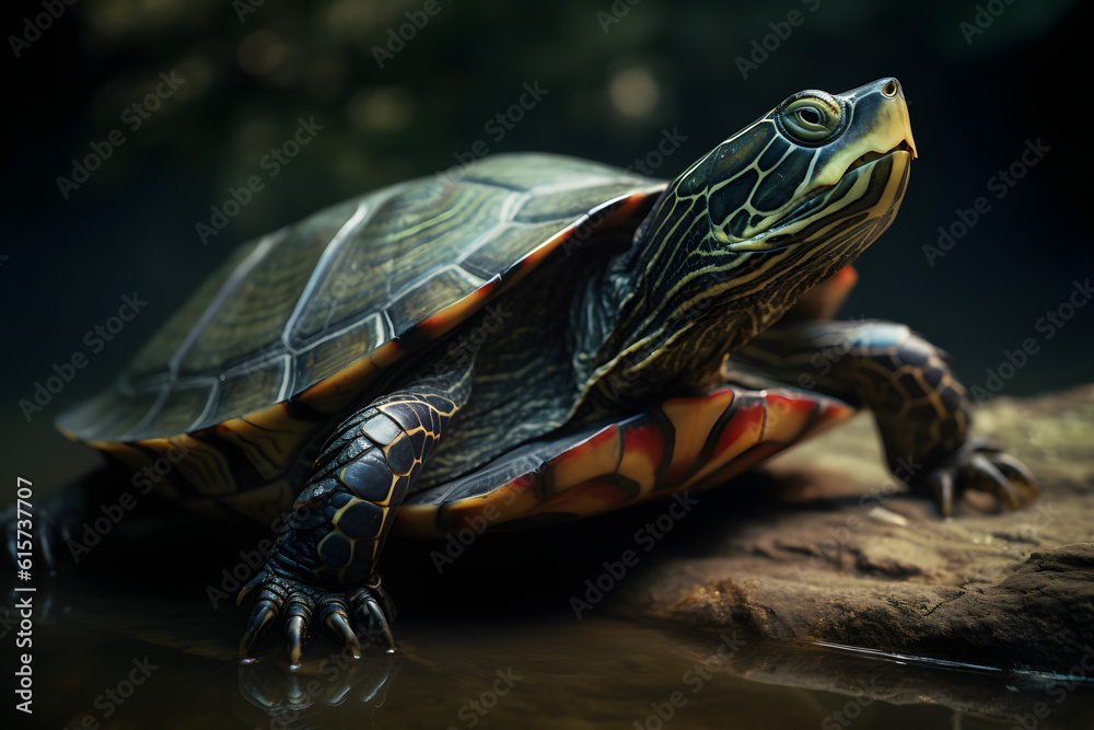 Obraz premium Red Eared Slider Turtle in Aquatic Serenity. Generative AI