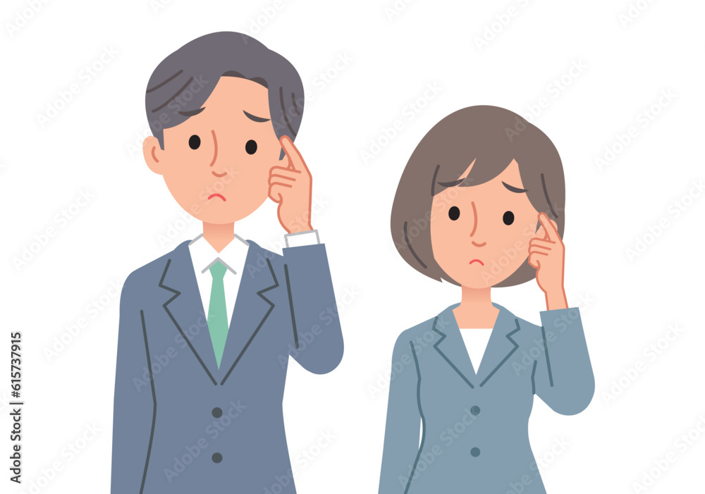困り顔なビジネスパーソン男女 困り顔なビジネスパーソン男女
