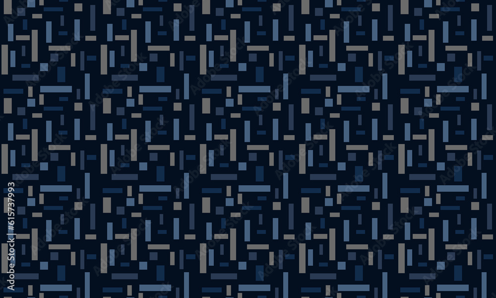 Abstract art seamless pattern. Rectangle and square in blue n gray composed on dark background.Theo van Doesburg -CompositionVII inspired.  For male shirt cloth sportswear cover blanket bed sheet