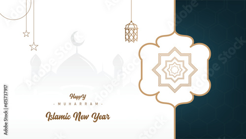 modern trendy islamic wallpaper poster banner template design muharram islamic new year celebration