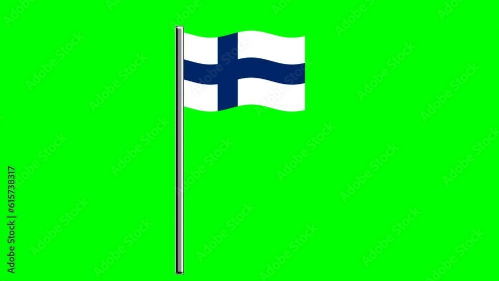 Wavy Finland flag with pole on green screen background Wavy Finland flag with pole on green screen background