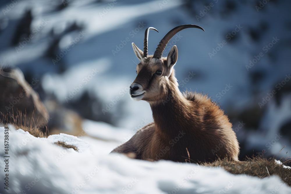 Alpine Majesty of Ibex in Winter. Generative AI Alpine Majesty of Ibex in Winter. Generative AI