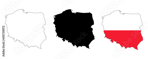 Vector map of Poland. Highly detailed vector outline, black silhouette. All are isolated on white background