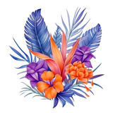 Tropical leaves watercolor illustration. Generative ai