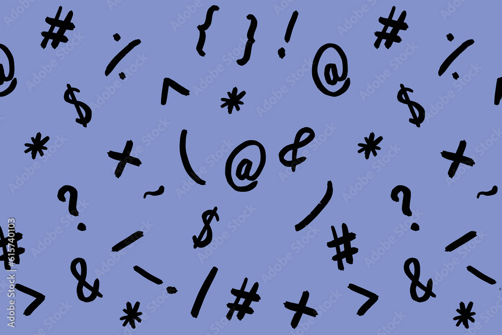 pattern with the image of keyboard symbols. Punctuation marks. Template for applying to the surface. pastel blue background. Horizontal image. pattern with the image of keyboard symbols. Punctuation marks. Template for applying to the surface. pastel blue background. Horizontal image.