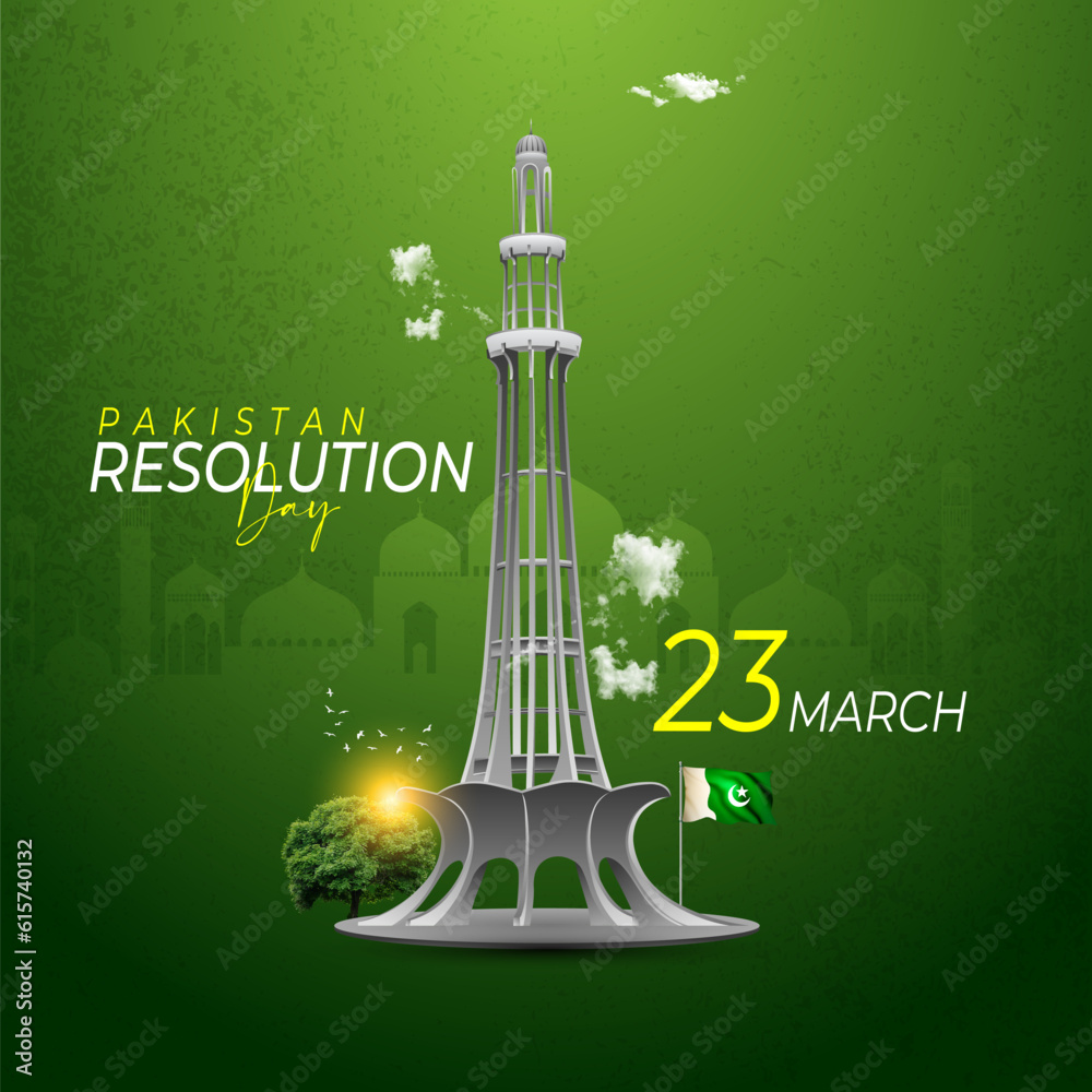 Creative Pakistan Resolution day greeting card design and Social media post template