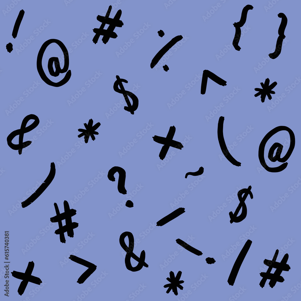 pattern with the image of keyboard symbols. Punctuation marks. Template for applying to the surface. pastel blue background. Square image. pattern with the image of keyboard symbols. Punctuation marks. Template for applying to the surface. pastel blue background. Square image.