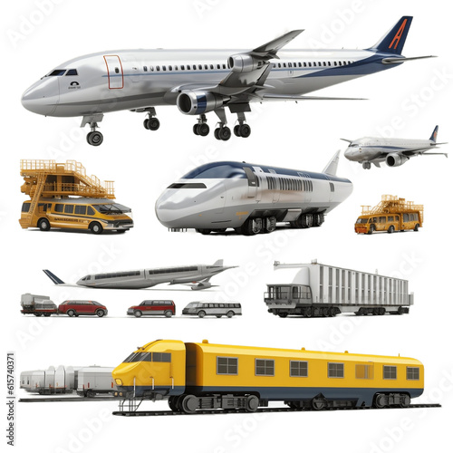 Transport Set 3D Illustration Concepts On Transparent Background. Generative AI