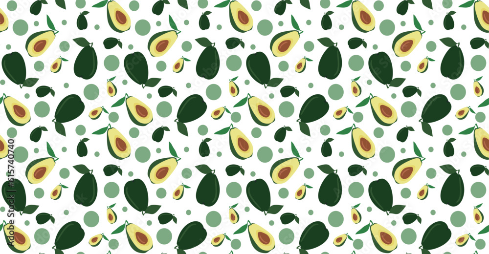 Seamless avocado flat style pattern. Half and whole fruit with leaf vector flat illustration. Fresh and tasty vegetarian concept. Endless background for textile, poster, clothes, banner, table cover. Seamless avocado flat style pattern. Half and whole fruit with leaf vector flat illustration. Fresh and tasty vegetarian concept. Endless background for textile, poster, clothes, banner, table cover.