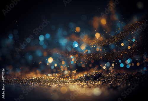 A grunge-style glitter background with bright, abstract lights and stars for a festive feel. AI Generative. © sorapop