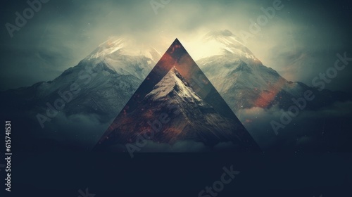 A mountain with a triangle in the middle. Abstract background. Generative AI