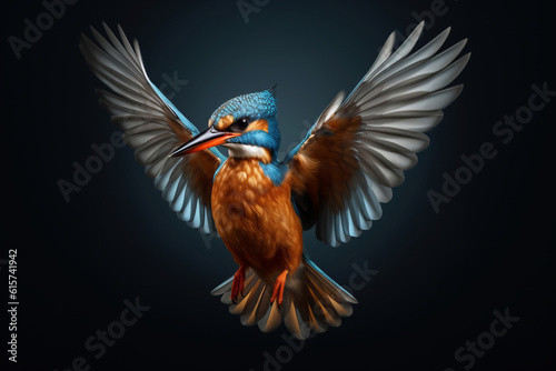 Common Kingfisher  Alcedo atthis  in flight.  AI generated 