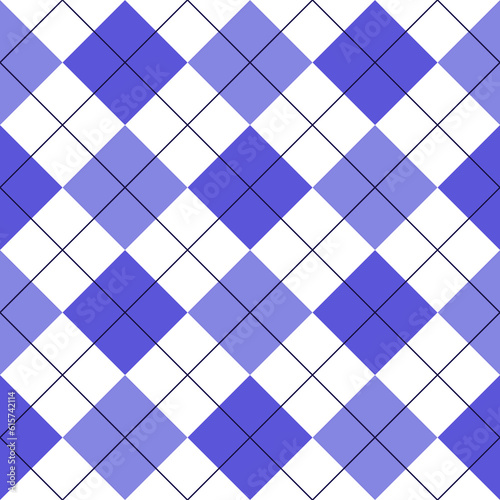Seamless blue argyle pattern. Traditional diamond check print. Vintage seamless background.