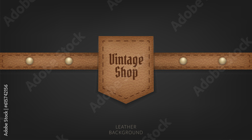 Realistic vector illustration of a vintage leather label with metal buckle, perfect for clothing and fashion designs. Perfect for fashion, clothing, and retro themed designs.  Vintage shop