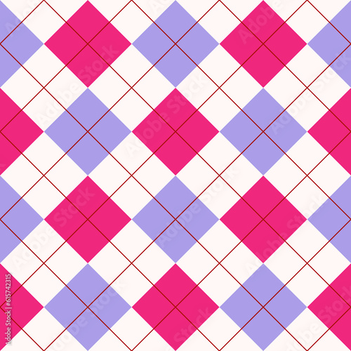Seamless pink argyle pattern. Traditional diamond check print. Vintage seamless background.