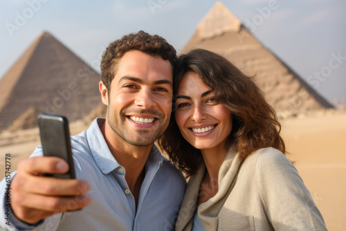 AI generated image of couple selfie in Giza Cairo
