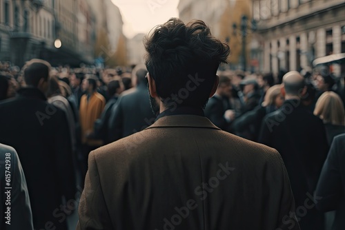 Business in the city. Crowded streets. Businessman in suits walking on background