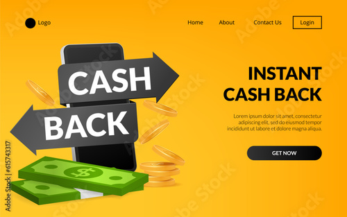 3D vector image featuring a pile of coins, dollars and a smartphone, symbolizing cashback and financial savings. Perfect for web banners, promotions, and online businesses. finance, commerce, shopping