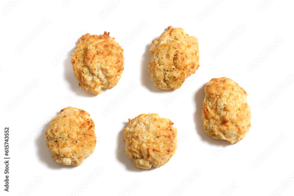 Garlic and Cheddar Biscuits Isolated on White Background Garlic and Cheddar Biscuits Isolated on White Background