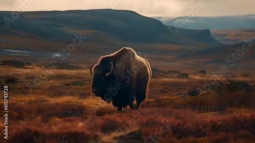 Wilderness with Muskox. Generative AI