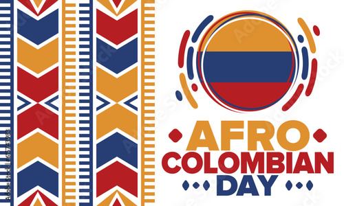 Afro-Colombian Day in Colombia. Celebrate annual in May 21. Freedom day poster. National holiday. Colombian flag. Afro-Colombian culture, history and heritage. Tradition pattern. Vector illustration