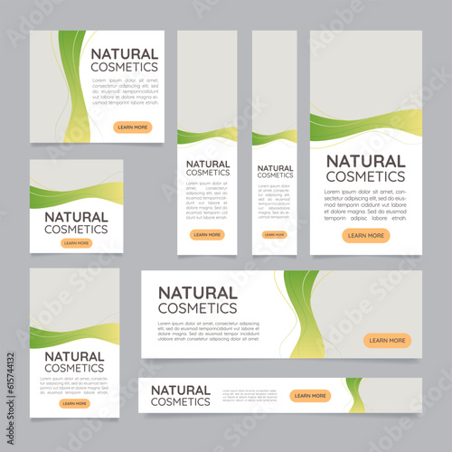 Personal care natural products web banner design template. Vector flyer with text space. Advertising placard with customized copyspace. Printable poster for advertising. Quicksand font used