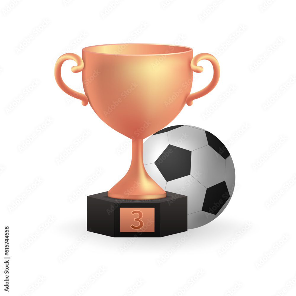 Realistic 3D of a shiny bronze trophy with football ball, symbolizing third place achievement. Perfect for sports illustrations, game design, and championship celebrations. Realistic 3D of a shiny bronze trophy with football ball, symbolizing third place achievement. Perfect for sports illustrations, game design, and championship celebrations.