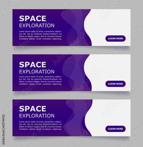 Commercial spaceflight promo web banner design template. Vector flyer with text space. Advertising placard with customized copyspace. Printable poster for advertising. Myriad Pro, Verdana fonts used