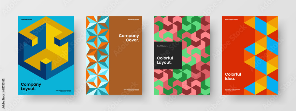 Trendy mosaic tiles front page illustration collection. Unique annual report A4 vector design concept set. Trendy mosaic tiles front page illustration collection. Unique annual report A4 vector design concept set.