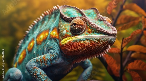 Reptile chameleon close-up. Realistic 3d illustration of a chameleon. Beautiful chameleon. Generative ai. © Nataly G