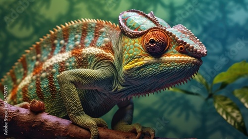 Reptile chameleon close-up. Realistic 3d illustration of a chameleon. Beautiful chameleon. Generative ai.