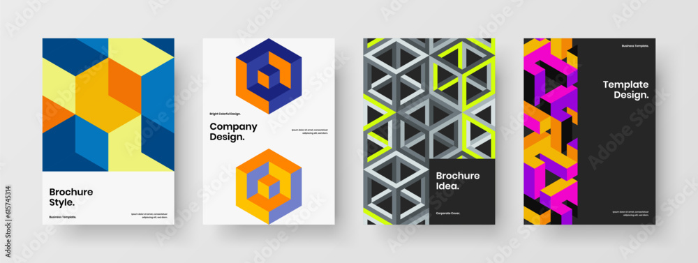 Trendy geometric hexagons corporate identity template bundle. Isolated presentation A4 design vector concept collection.