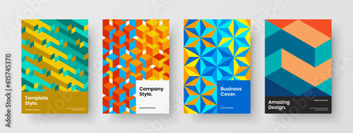 Modern geometric hexagons annual report layout bundle. Unique corporate cover vector design concept collection.