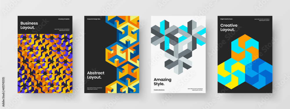 Creative geometric hexagons annual report concept bundle. Unique presentation A4 vector design illustration set. Creative geometric hexagons annual report concept bundle. Unique presentation A4 vector design illustration set.