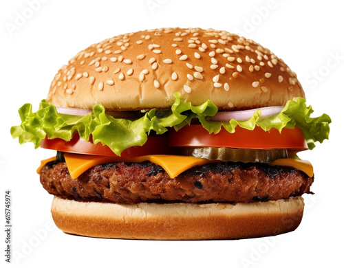 Veggie burger tower burger isolated on white background, AI generative