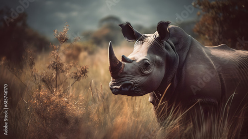 Rhinos in the Tropical Grassland. Generative AI
