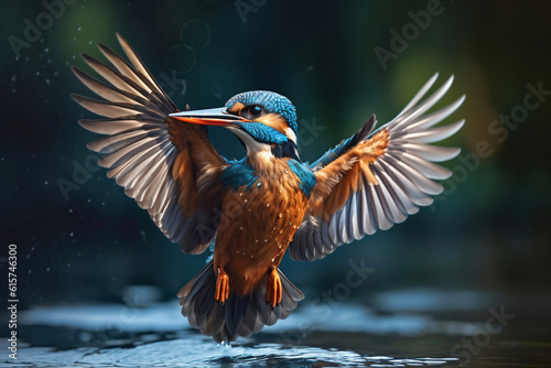 Common Kingfisher (Alcedo atthis) in flight. (AI generated)