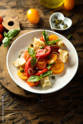 Traditional homemade bread salad with tomatoes	