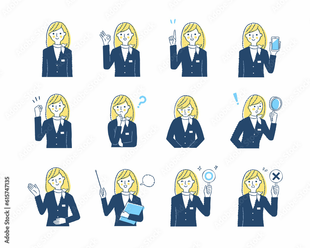 案内係の女性の表情　バリーエーションセット