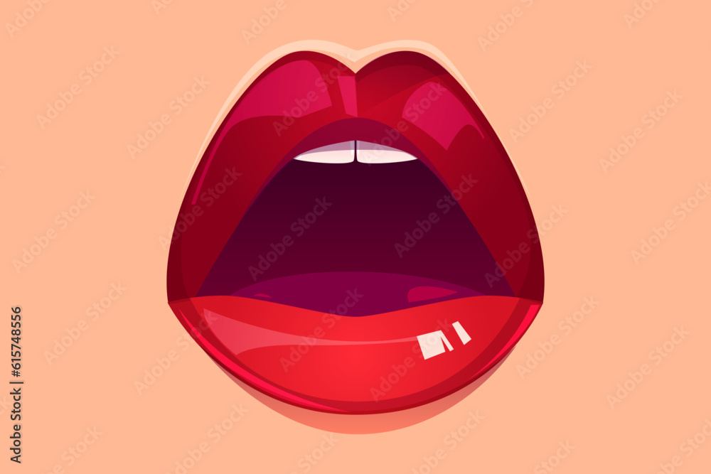 Female red lips, sexy woman mouth with smile, kiss Free Vector