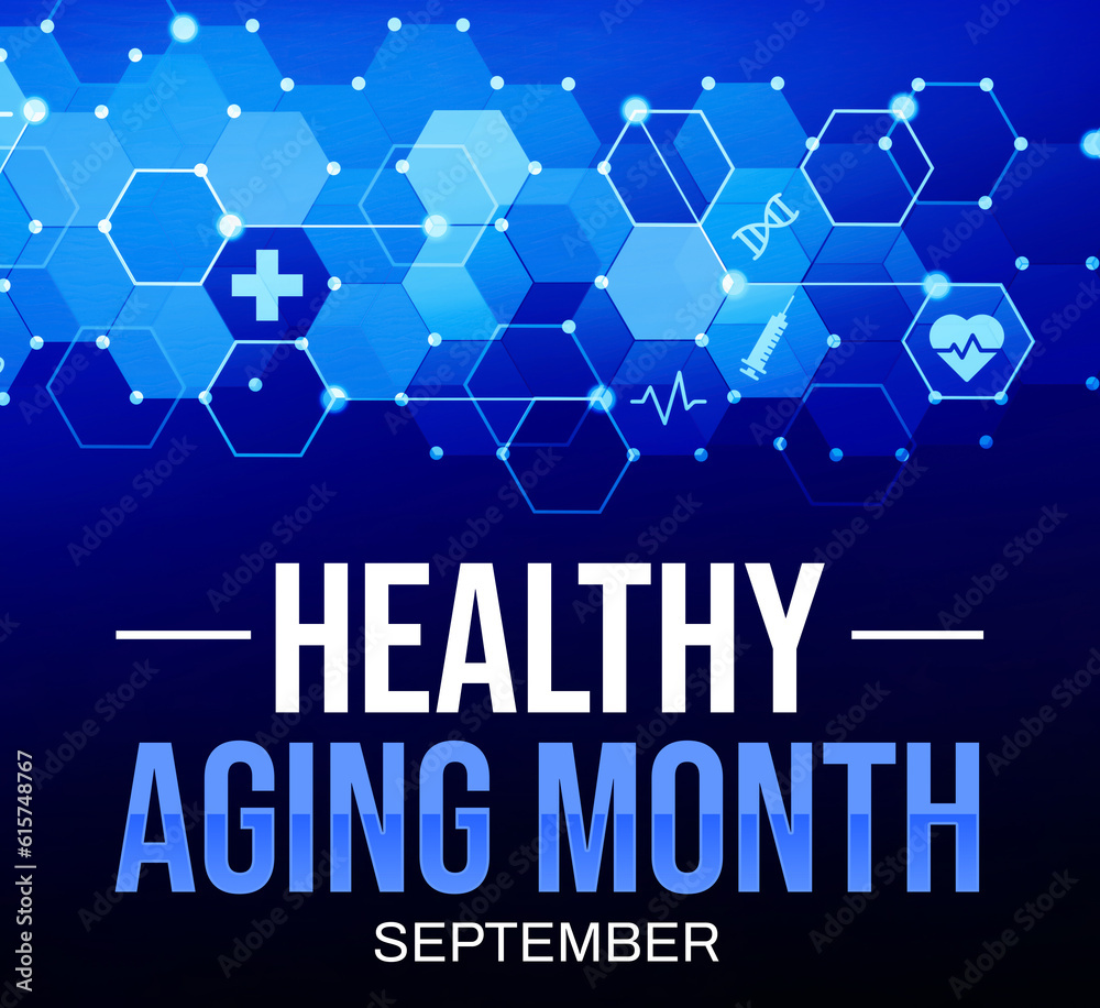 Healthy Aging Month wallpaper with shapes and typography under it. September is observed as healthy aging month, background design Healthy Aging Month wallpaper with shapes and typography under it. September is observed as healthy aging month, background design