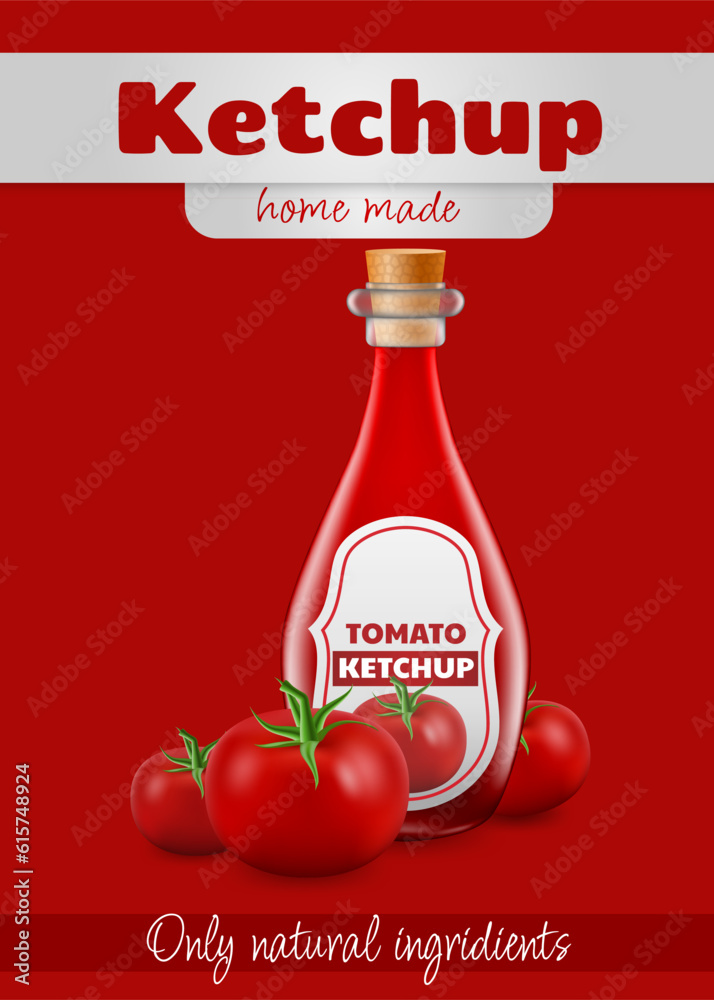 3D vector illustration of a realistic homemade tomato sauce bottle. The