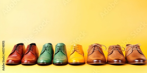 Collection of stylish men's shoes of various colors, modern composition. Ai generated.