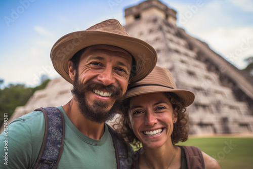 AI generated image of couple selfie in Chichen Itza