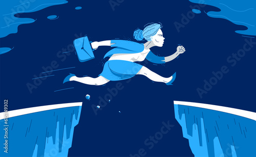 Businesswoman jumps through...