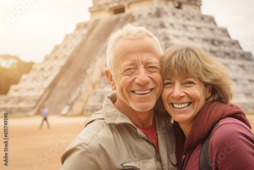 AI generated image of couple selfie in Chichen Itza photo