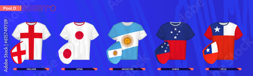 Rugby Jerseys with flag of pool D.