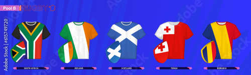 Rugby Jerseys with flag of pool B. photo