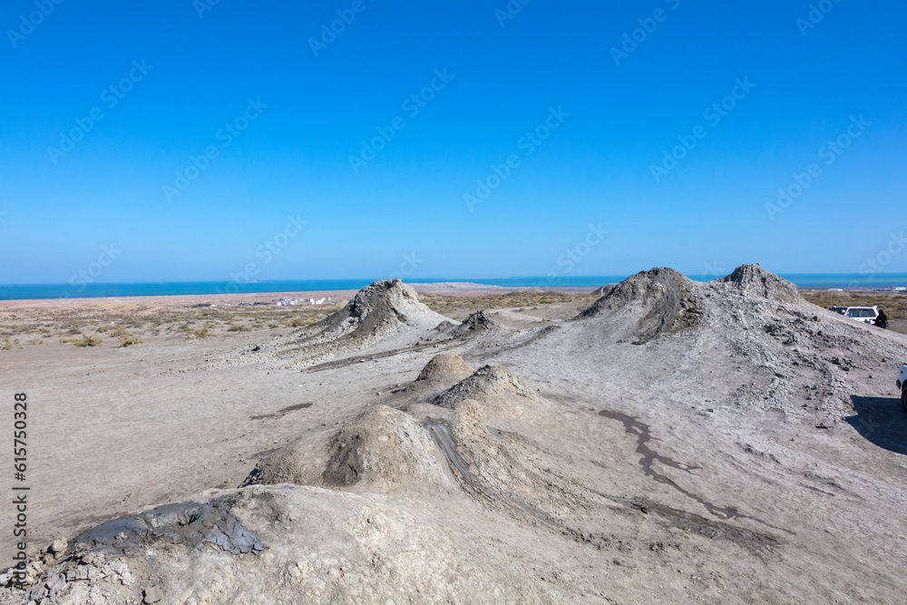Azerbaijan mud volcanoes of Gobustan on a sunny autumn day